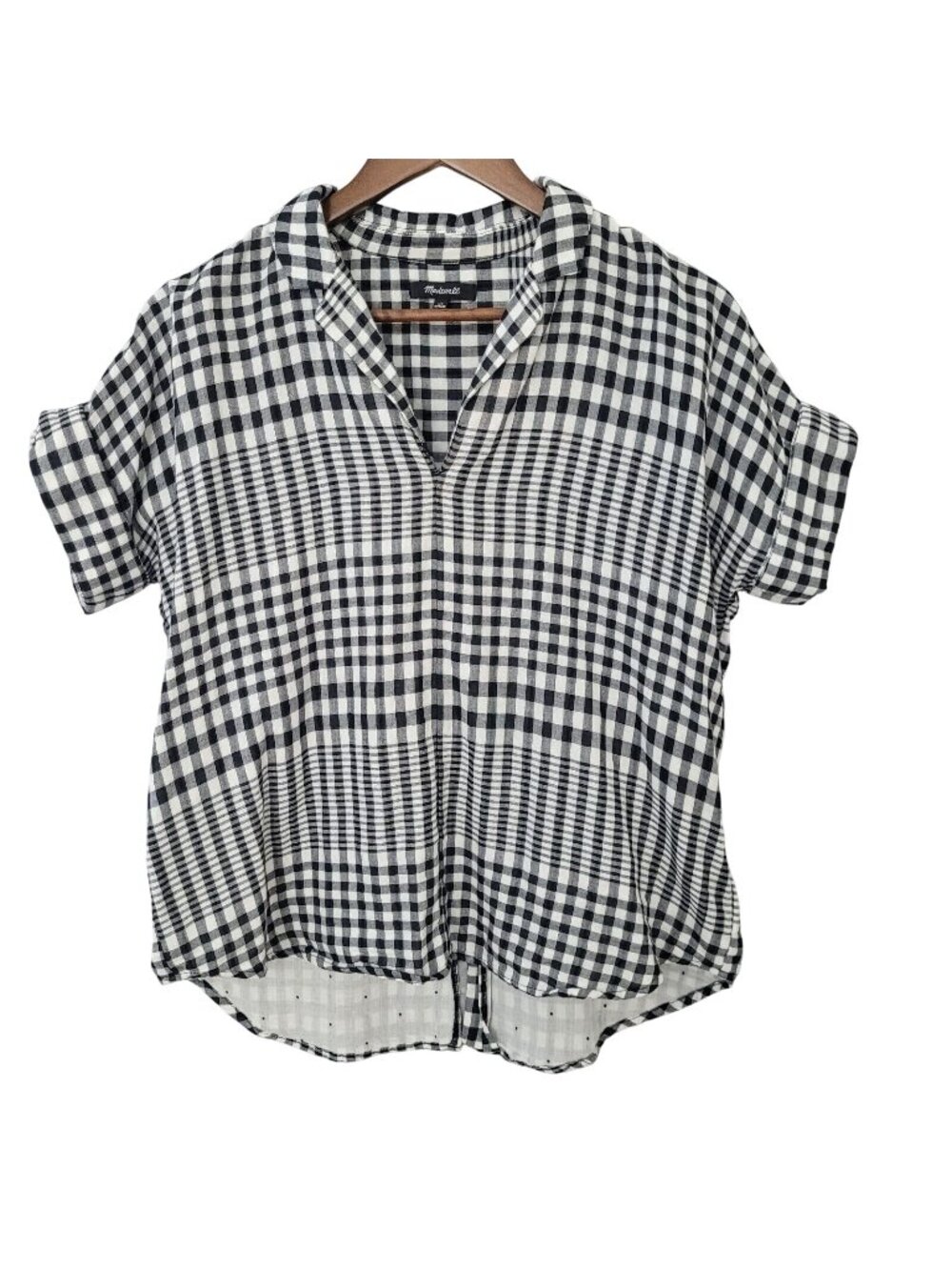 Madewell Plaid Flannel Popover Shirt Womens Size XS Split Hem Short Sleeve Top
